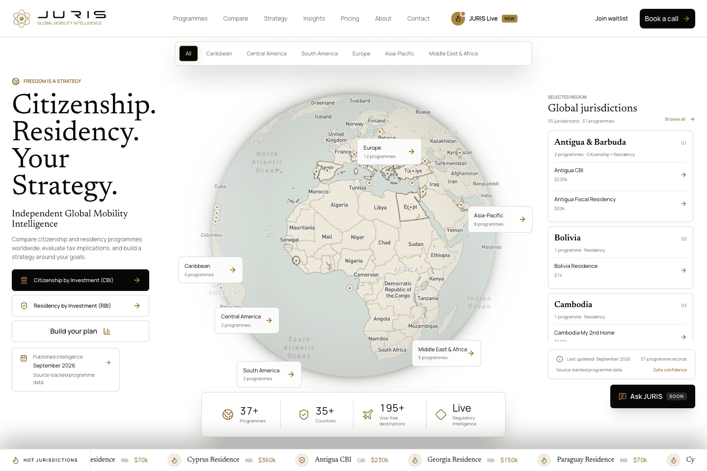 Actual public Juris map and programme discovery interface
